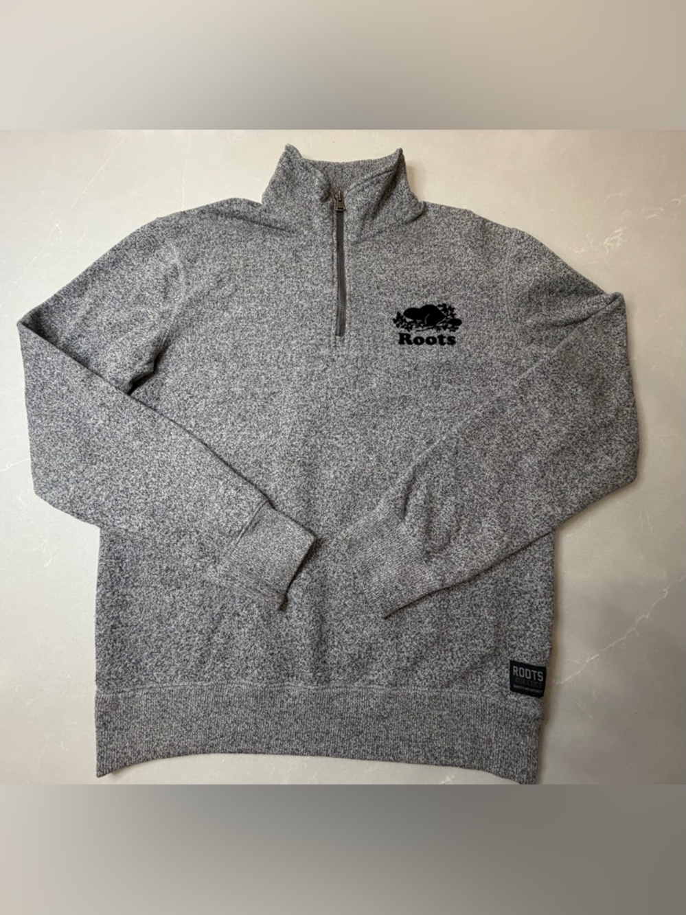 Roots Men's Salt and Pepper Gray Quarter-Zip Sweater, M